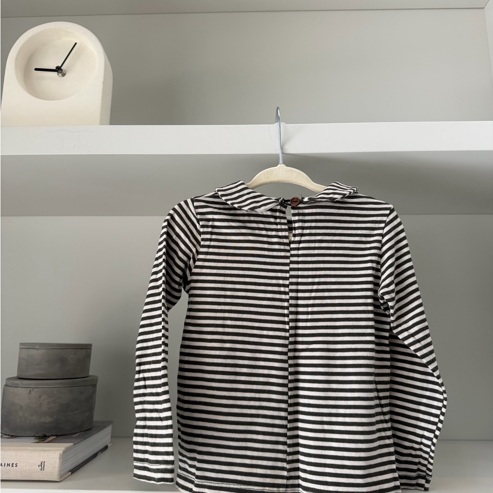 Black & White Striped Long Sleeve Top with Peter Pan Collar - Picture 3 of 5